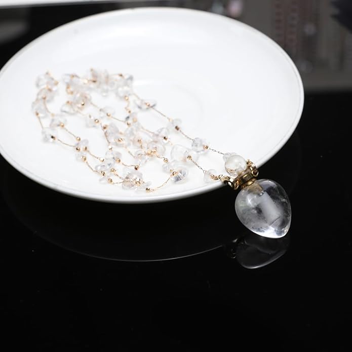 1pcs Natural Amethyst Stone Perfume Bottle Pendant Pearl Bead Chain Rectangle Heart Necklace for Women Jewelry Free Accessory Glasses