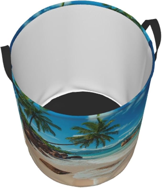 Laundry Basket Seaside Palm Trees Collapsible Large Capacity, 63L Dirty Clothes Basket Durable Lightweight Hamper With Handles Ideal For Clothes,Toys Home Organization15.7 * 19.6in