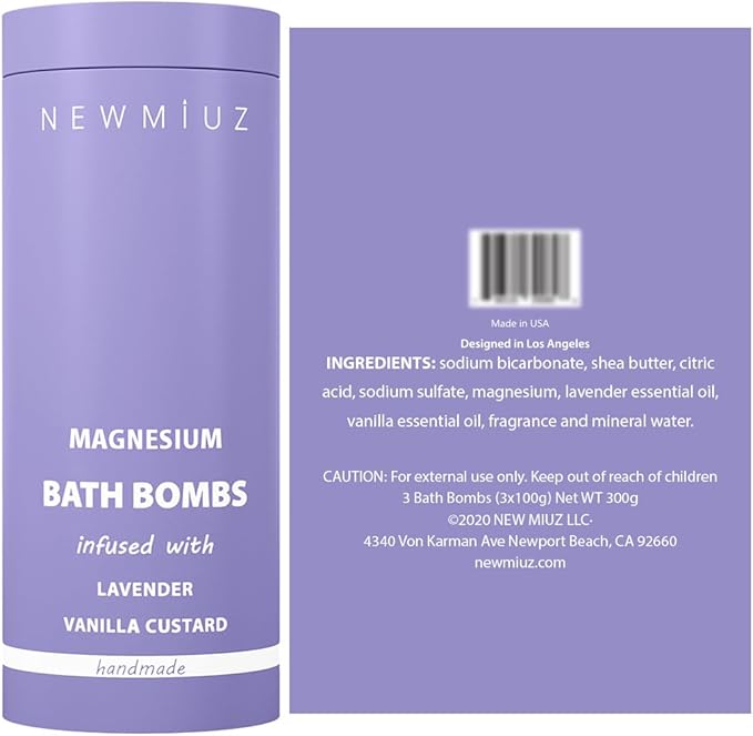 Magnesium Lavender Vanilla Luxury Fizzing Bath Bomb Sensitive Skin Formula for Relaxation Bath Moisturizing Shea Butter Stress Relief Gift for Women