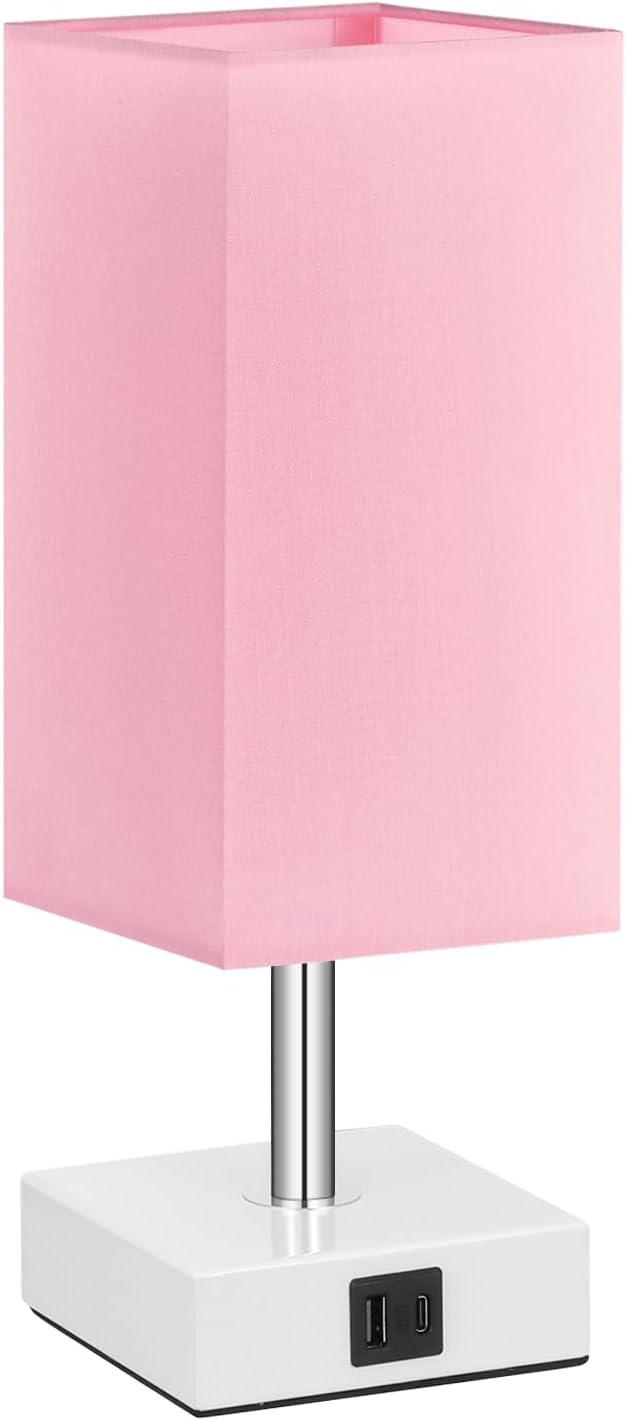 Ambimall Touch Control Table Lamp with 2 USB Charging Ports, 3 Way Touch Lamps Beside Desk, Nightstand Lamp for Bedrooms Living Room, Pink Shade with White Base, LED Bulb Included(Pink)