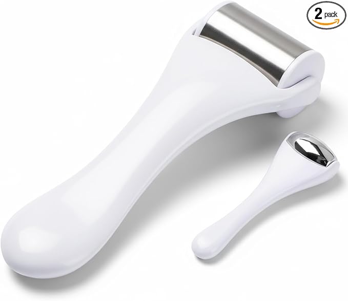 Tondiamo 2 Pcs Muscle Roller Stick Fascia Body Cellulite Face Muscle Massage Roller Manual Massage Tools for Muscles Relief Neck Arm Back Leg Rollers Deep Release(White,Metal)
