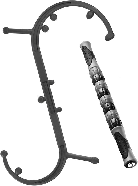 Body Back Buddy - USA Made - Massage Stick & Buddy Classic Bundle, Trigger Point Massage Tools, Neck and Back Massagers, Massage Cane, Muscle Knot Remover (Black)