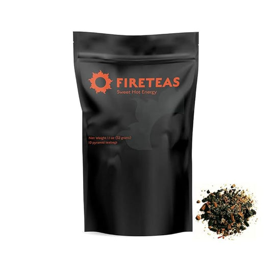 FIRE TEAS Sweet Hot Energy - Gunpowder Green Tea, Cinnamon, Saffron, Ginger, Cardamom - Energy & Power, Delicious, Coffee Alternative, Mild & Spicy - Multiple Brews