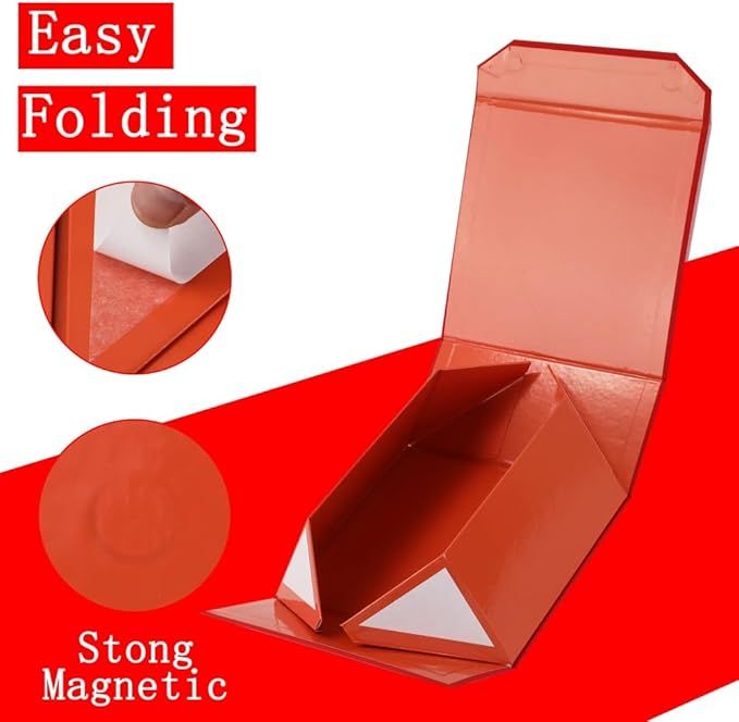 1 Pcs Red Gift Box Large 13x11x5.3 Inch Magnetic Boxes with Crinkle Paper Red Large Gift Box with Shredded Paper Luxury Gift Boxes with Lids for Presents