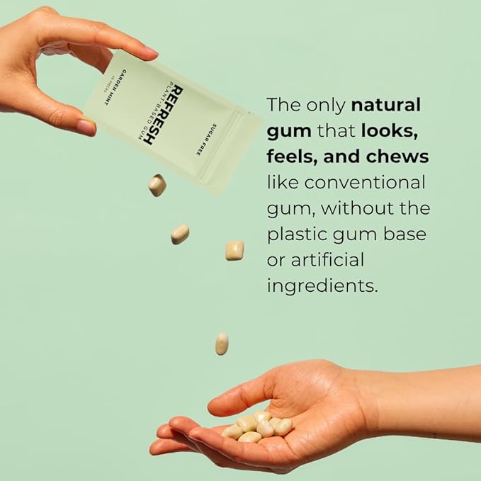 Refresh Gum Peppermint – Xylitol, Sugar Free Chewing Gum Pouches, Natural Flavor & Organic Ingredients – Aspartame Free, Plant-Based, Non-GMO – 45 Pieces Each, 3 Pack
