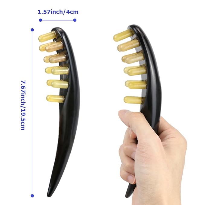 FERCAISH Ox Horn Massage Tool for Back, Neck, Eyes and Face - Meridian Head Scraping Stick for Guasha Therapy and Trigger Point Treatment