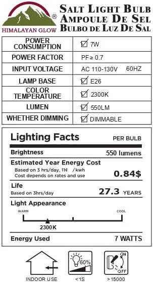 Himalayan Glow Salt Light Bulbs 60-Watt Equivalent, Warm Amber Glow, 7 watts, 2 Count (Pack of 1)