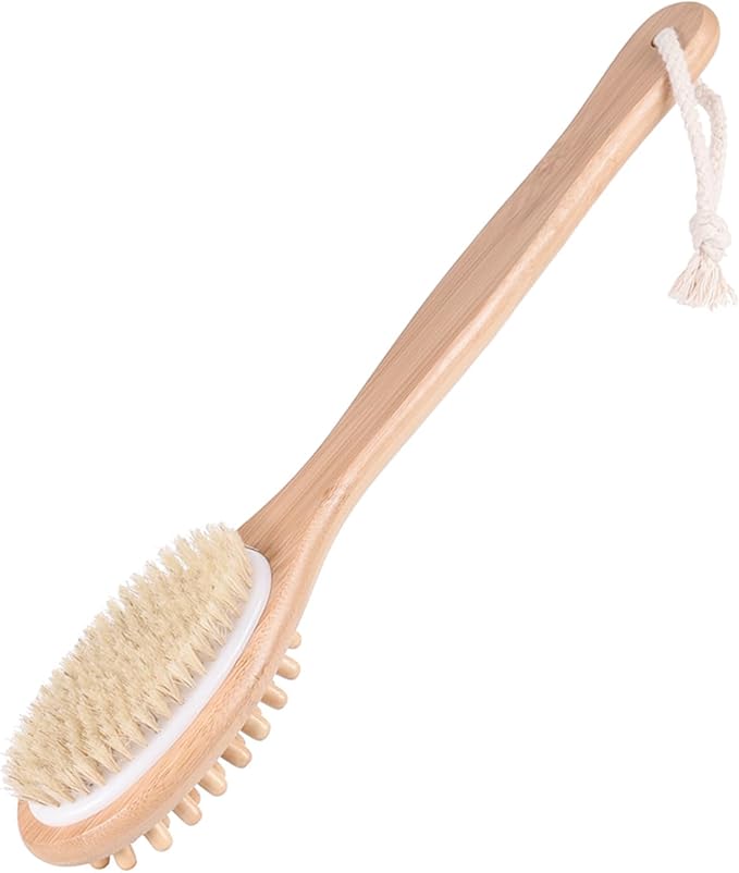 BoAn Dry Brushing Body Brush with Long Handle and Dual Sided,Dry Body Brush for Cellulite and Lymphatic,Bath Brush for Shower Back Scrubber and Cellulite Massager