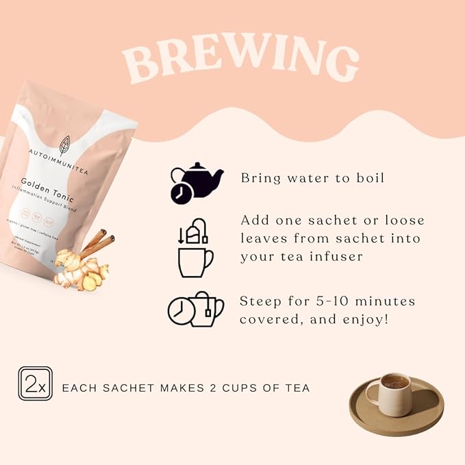 Organic Turmeric Ginger Tea - AIP diet, Whole 30, Paleo friendly, Golden Tonic Herbal Blend - Ayurvedic rooibos herbs, 100% Organic Gluten-Free