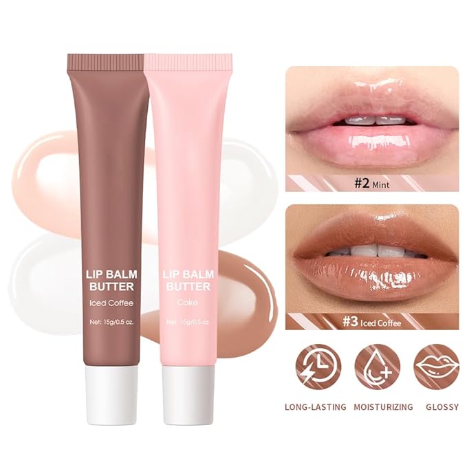 4 Colors Butter Lip Balm Lip Tint Hydrating Lip Gloss, High Shine Nude Color Hydrating Finish Lip Glow Oil (4 Flavors)