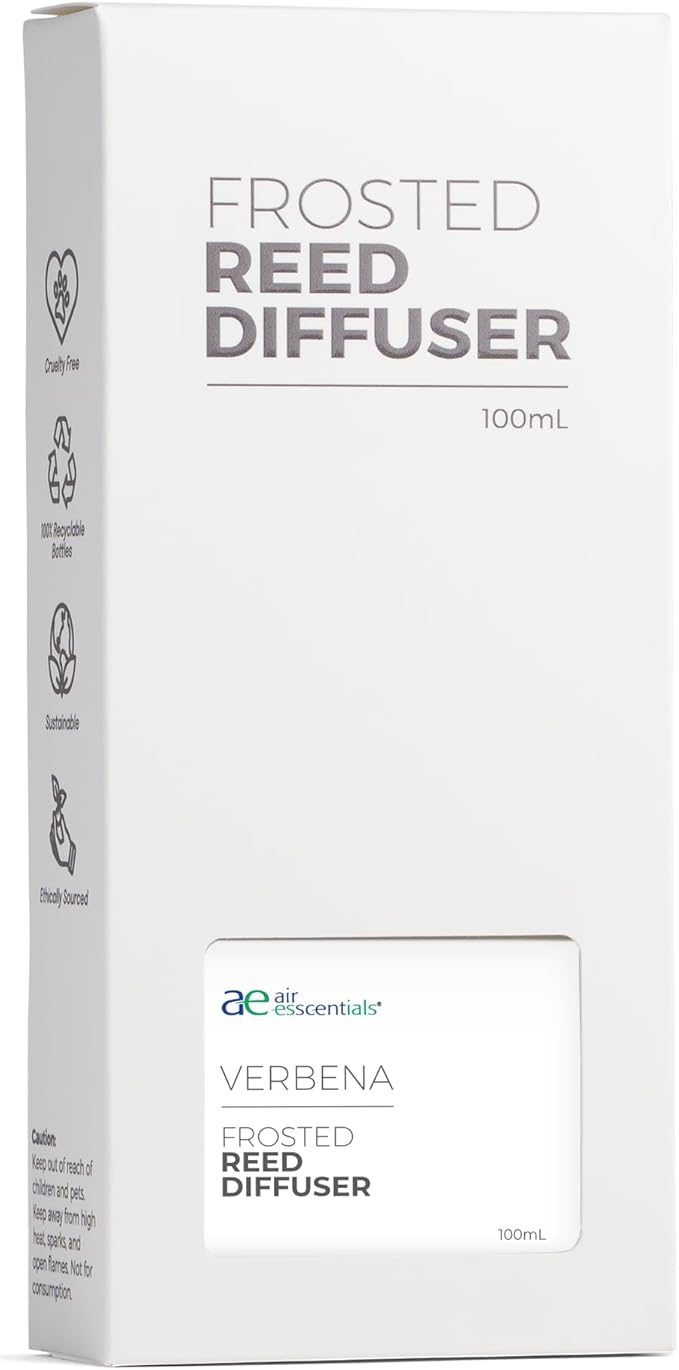 Air Esscentials Frosted Verbena Reed Diffuser Set - Decorative Fragrance Diffuser & Oil for Bathroom & Home | Long-Lasting Aroma | Natural Scent Sticks | Essential Oils & Botanicals| 100mL