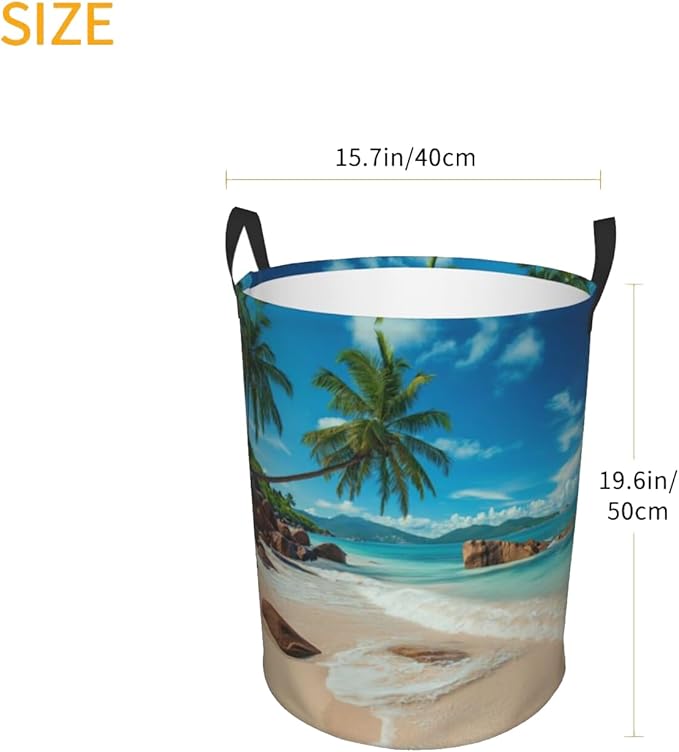 Laundry Basket Seaside Palm Trees Collapsible Large Capacity, 63L Dirty Clothes Basket Durable Lightweight Hamper With Handles Ideal For Clothes,Toys Home Organization15.7 * 19.6in