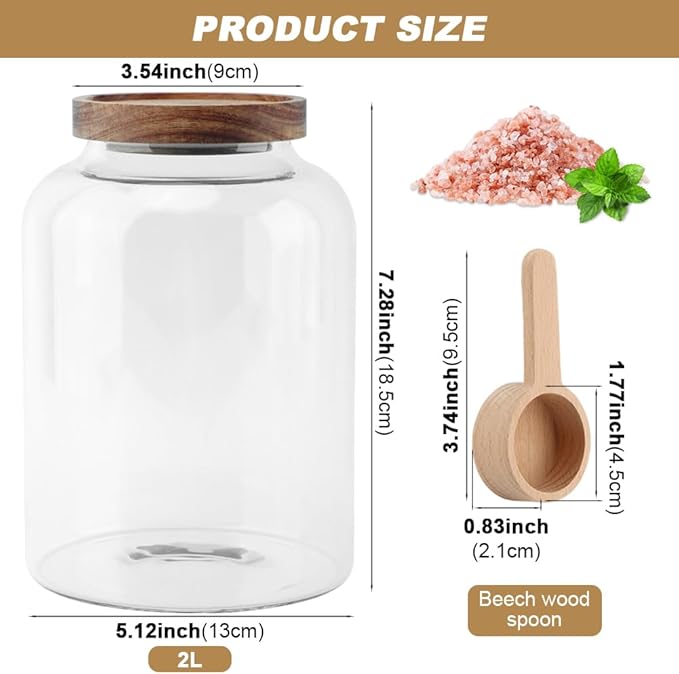 74 oz Glass Bath Salt Jar, Bath Salt Container with Wooden Lid& Scoop, Bathroom Organizers, Airtight Storage Bathtub Accessories for Women
