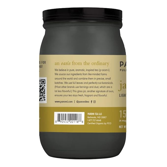 Paromi Jasmine Organic Green Tea, Signature Jar, 15 Count