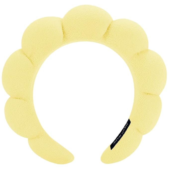 Spa Headbands for Washing Face or Makeup, Sponge Bubble Skincare Headbands, Puffy Terry Cloth Hairband for Women, Skin Care Makeup Headwear Hair Accessories for Girls (Yellow)