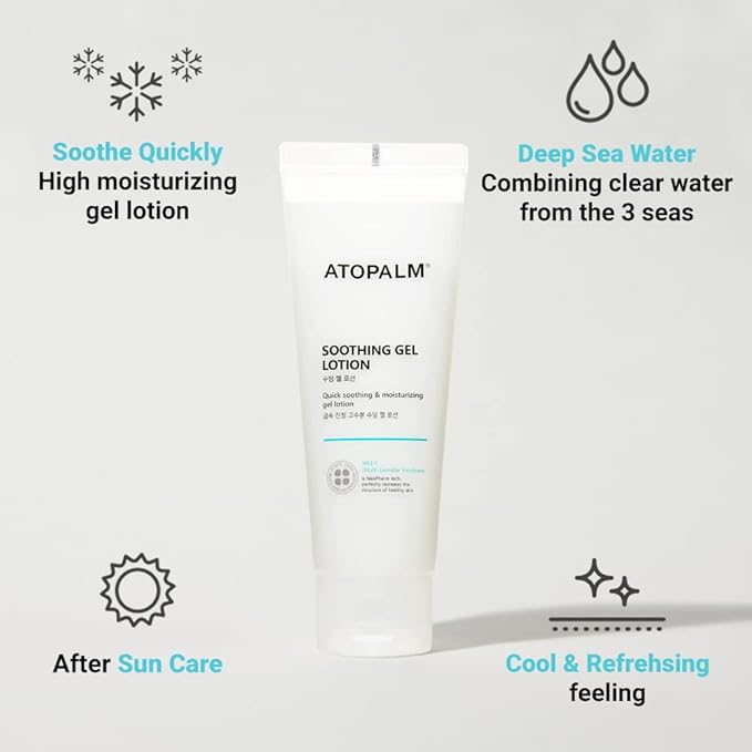 ATOPALM Soothing Gel Lotion 4 Fl Oz, Cooling and Calming Moisturizer for Sensitive, Eczema Prone, Heat Rash Skin, Redness Relief, Lightweight Mild Face and Body Lotion for Baby, Korean Skincare