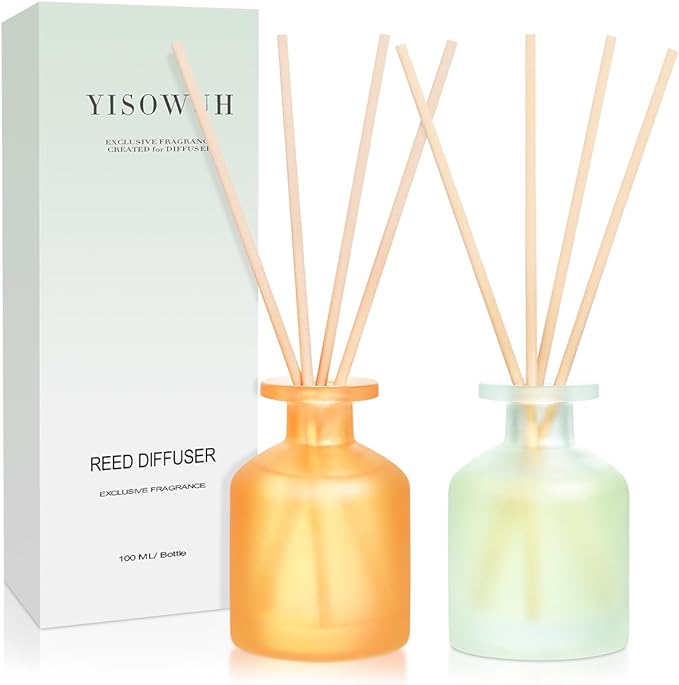 Reed Diffuser - Citrus&Linen 3.38oz (100ml) 2 Pack Essential Oil Reed Diffuser Set with 8 Sticks, Long Lasting Fragrance for Home, Bathroom, Bedroom, Room, Decor