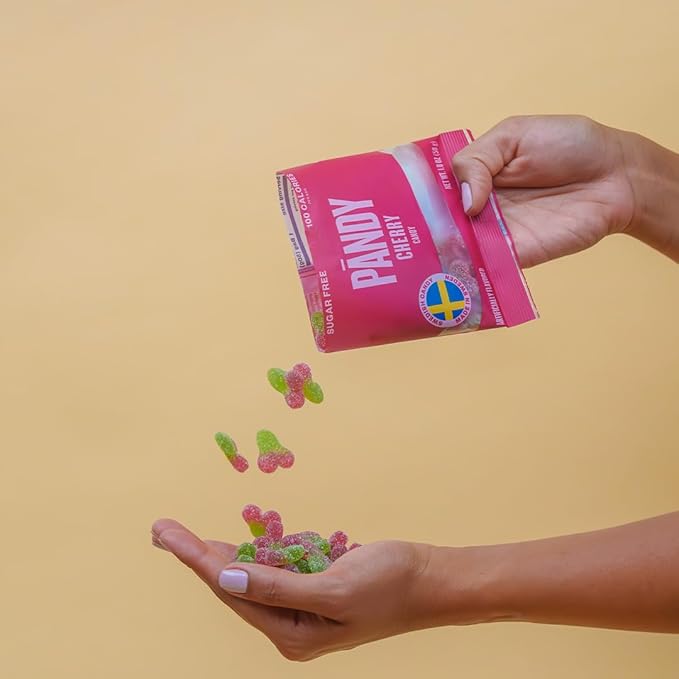 Pandy Swedish Candy Sugar Free Candy Sour Cherry Flavour 14 Bags- Swedish Candy Mix - Diet Candy Keto Gummy Low Calories Snacks - Healthy Sweets 14 x 1.8oz