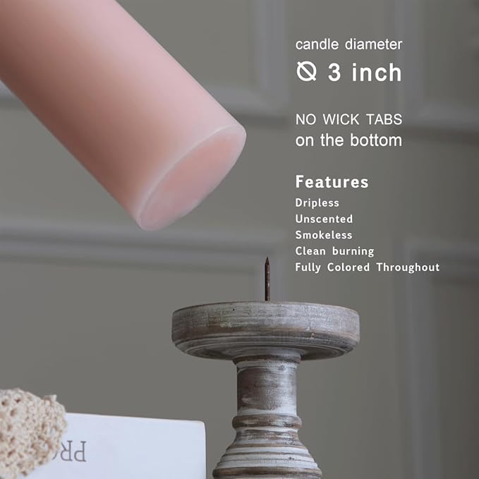 MOZEAL 3" x 8" Hand-Poured Unscented Large Candle, Smokeless Rustic Pillar Candle Set of 2, Slow Burn, No Drip, Approx 150 Hours Burning, Dinner, Spring and Home Decorative, Tall Pearl Blush Candle