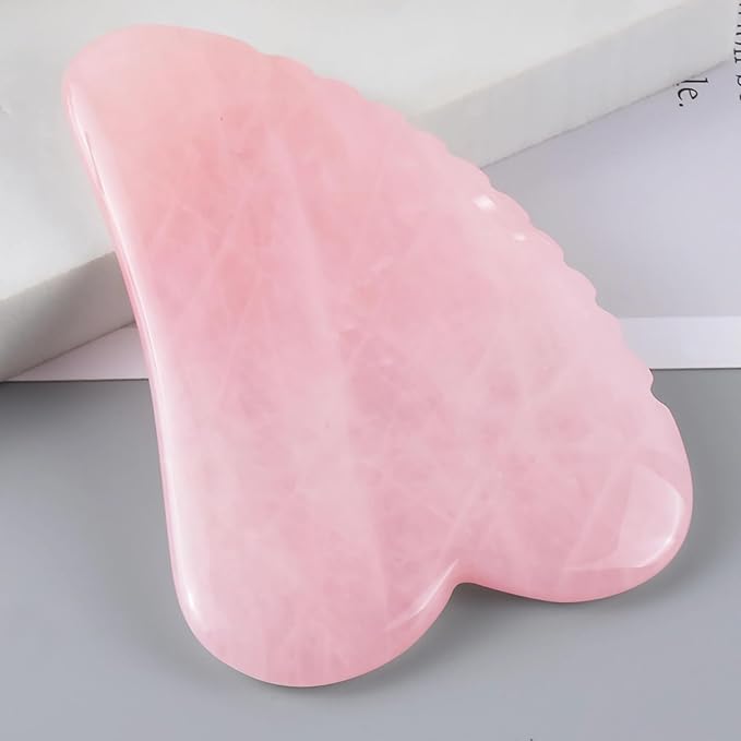 LZLRUN Rose Quartz Jade Roller Real Jade Gua Sha Board Mushroom Massager Face Lifting Tool Facial Guasha Massage Tool (Serrated)