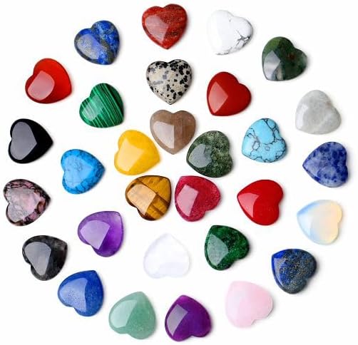 YATOJUZI 30PCS Heart Crystals Stones Bulk Wholesale Crystal Gemstones Assorted Mix-Color Set Love Polished Pocket Palm Thumb Gem Reiki Energy Balancing for Meditation Divination DIY Gifts for Women