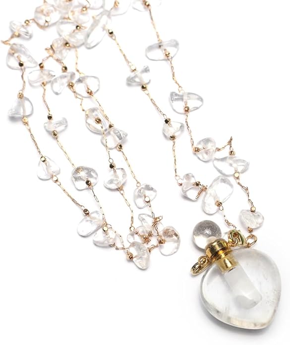 1pcs Natural Amethyst Stone Perfume Bottle Pendant Pearl Bead Chain Rectangle Heart Necklace for Women Jewelry Free Accessory Glasses