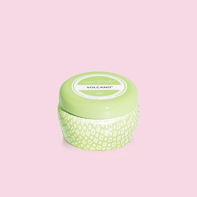 Capri Blue Volcano Scented Mini Tin Jar Candle - Printed Mini Tin Candles for Home Scented with Tropical Fruit & Sugared Citrus - Long Lasting Soy Wax Blend (Iced Matcha Green, 3 oz)
