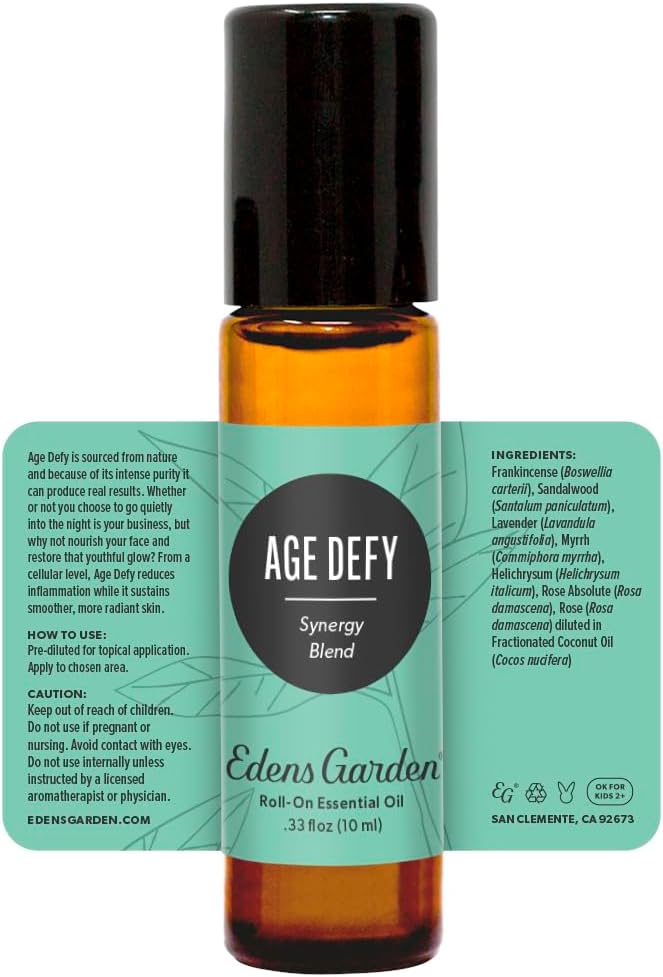Edens Garden Age Defy Essential Oil Roll-On Blend- 100% Pure Premium Grade, Natural, Therapeutic, Aromatherapy, Kid & Skin Safe, The Best for Body, Relaxation, Face Pre-Diluted 10 ml (.33 fl oz)