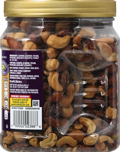 PLANTERS Deluxe Mixed Nuts, Cashews, Almonds, Pecans, Pistachios, Hazelnuts, Roasted with Sea Salt, Party Snacks, Plant-Based Protein Nut Mix, Snacks for Adults, After School Snack Mix, 27oz