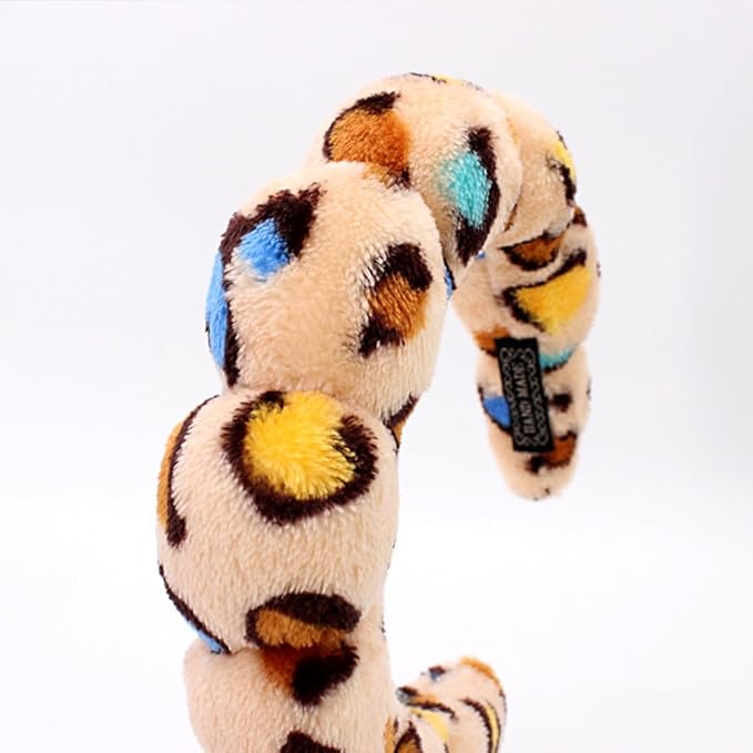 Spa Headbands for Washing Face or Makeup, Sponge Bubble Skincare Headbands, Puffy Terry Cloth Hairband for Women, Skin Care Makeup Headwear Hair Accessories for Girls (Leopard Brown)