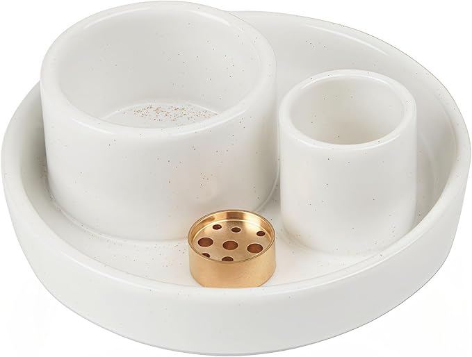 4 in 1 Incense Holder, Palo Santo Stick Holder,Sage Holder for Burning- 4.25" Sage Incense Holder for Meditation Room Home Decor (White Speckles)