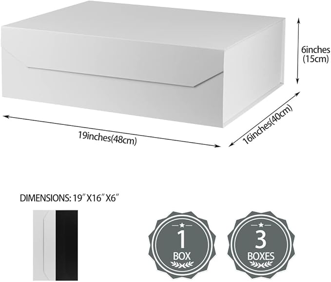 1 Pcs Matte White Extra Large Gift Box with Lid, 19x16x6 Inches, Hard Magnetic Giant Gift Boxes for Presents Clothes Robe Wedding Dress Sweater,Reusable Foldable Bridesmaid Proposal Box