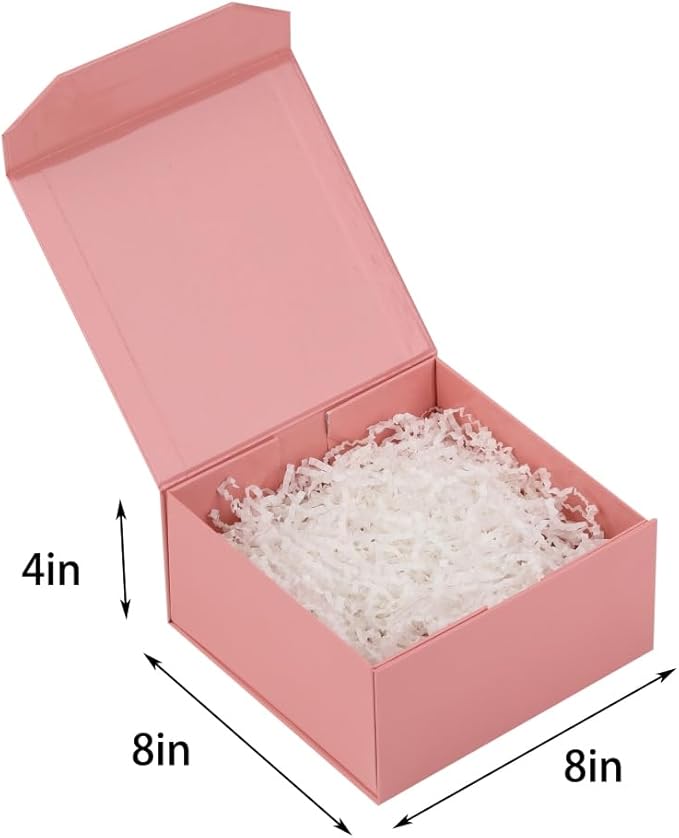 1 Pcs Small Pink Gift Box 8x8x4 Inch Magnetic Gift Box Small Magnetic Box with Crinkle Paper Pink Small Gift Box with Shredded Paper Luxury Gift Boxes with Lids for Presents