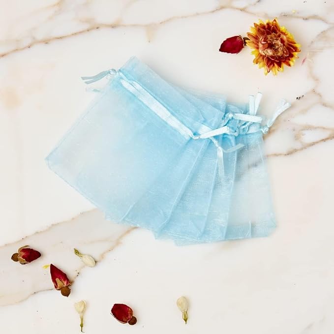 100 Pcs Organza Gift Bags Blue Small Jewelry Pouches Wedding Jewelry Bag 2x3 Inch Favour bags Lavender Bag for Wedding Birthday Party Christmas Candy Mesh Bags