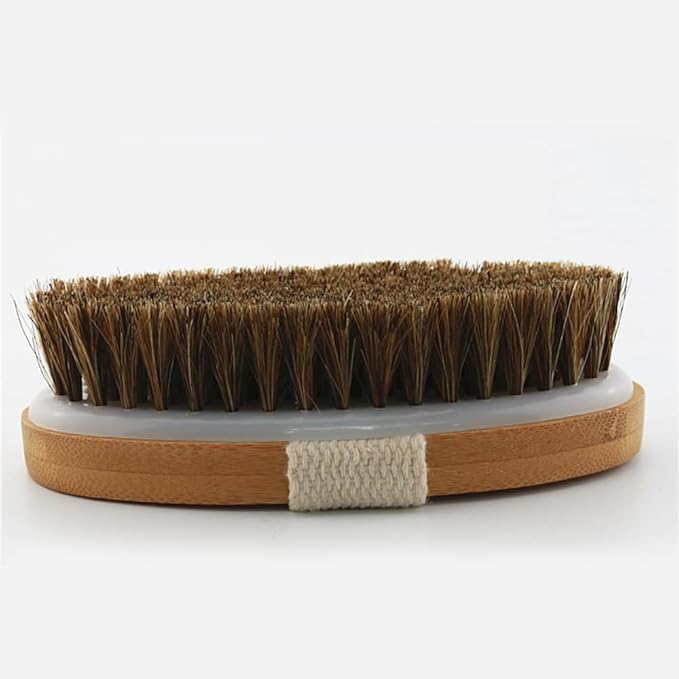 5x2.8 Inch Oval Shape Bamboo Bath & Shower Brush, Horsehair Mane Natural Bristles Dry Body Brush Scrubber for Exfoliating, Detox and Cellulite, etc. (Brown Horsehair)