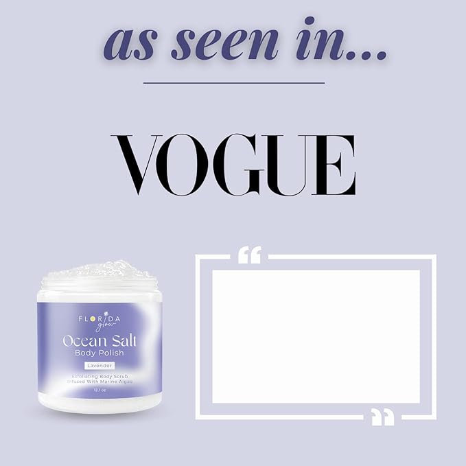 Sea Salt Body Scrub by Florida Glow - Ocean Salt Body Polish Infused with Marine Algae - Exfoliating Face and Body Scrub - to Tackle Acne and Scars for Smooth Soft Skin (Lavender, 12.1 oz)