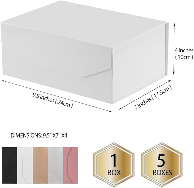 1PCS White Gift Box with Ribbon 9.5x7x4 Inches,Sturdy Gift Box with Lid for Gift Packaging, Foldable Magnetic Closure Storage Boxes, Bridesmaid proposal box, Rectangle Collapsible Box