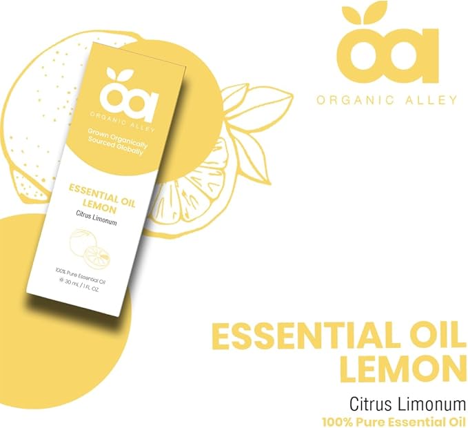 Lemon Essential Oil by Organic Alley (1 Fl Oz) | 100% Pure, Undiluted, Natural Citrus Limonum Oil | Lemon Oil for Skin, Cleaning & Aromatherapy | Fresh, Zesty Scent