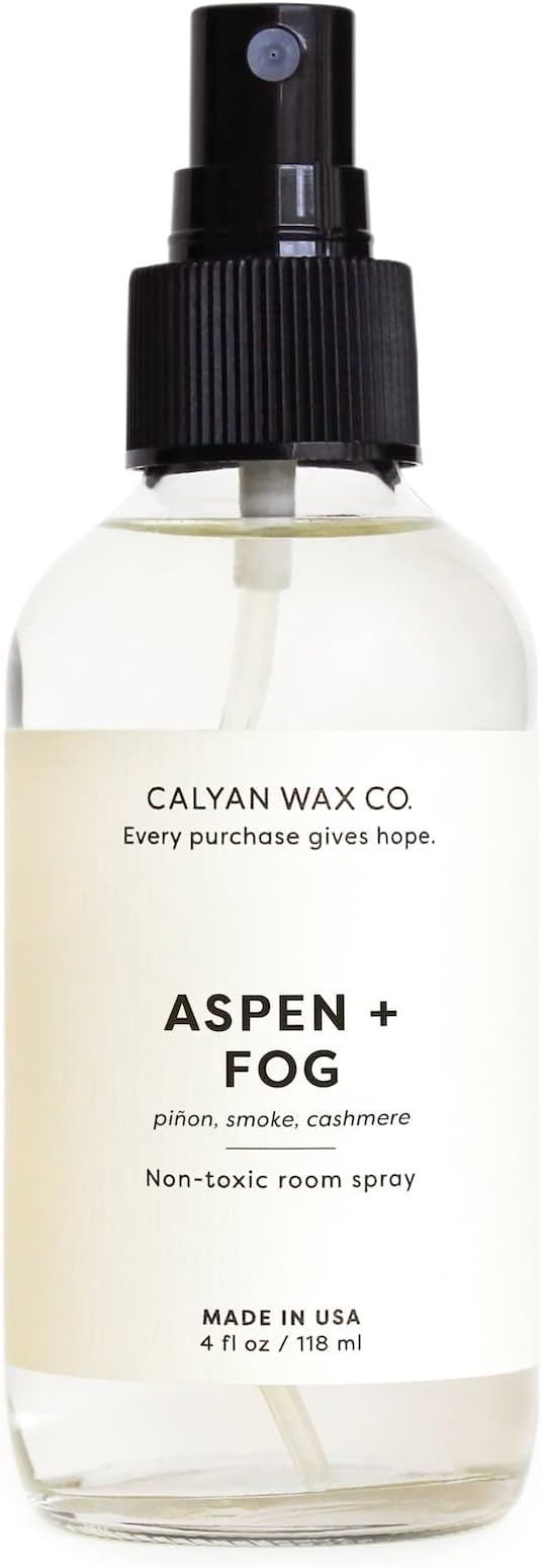 Calyan Wax Co. Non Toxic Room Spray, Aspen + Fog Air Freshener, Non Aerosol Natural Room Mist, Aromatherapy Spray with Essential Oils, 4fl oz