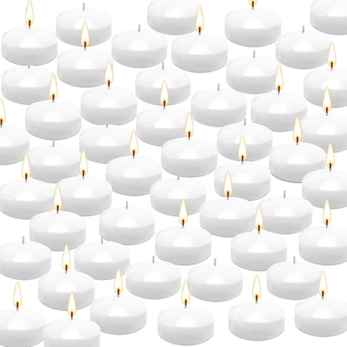 50 Pack 2-Inch Floating Candles - Ideal for Weddings and Daily Use - White, Odorless and Smokeless