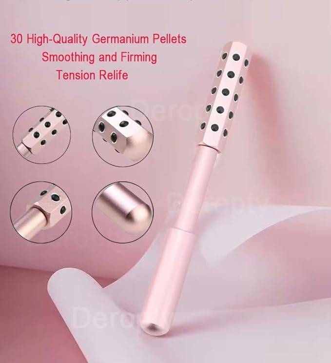 Beauty Massage Roller, Facial Massage Tool, 30 Germanium Stone Uplifting Face,Uplifting Face Massager Roller (Pink)