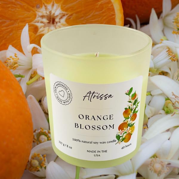 Orange Blossom 8 OZ, Bright, Citrus Floral Scent, Handmade Soy Wax Candle – Clean-Burning, Fresh, Uplifting Floral Citrus Blend Candle for Home, Eco-Friendly, Non-Toxic (8 Oz, Orange Blossom)
