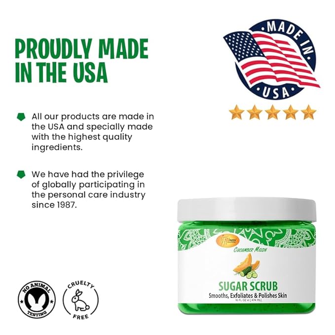 SPA REDI – Sugar Body Scrub, Cucumber Melon, 16 Oz, Exfoliating, Moisturizing, Hydrating and Nourishing, Glow, Polish, Smooth and Fresh Skin - Body Exfoliator