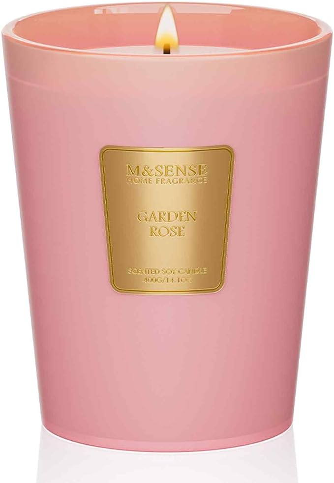M&SENSE Garden Rose Scented Natural Soy Wax Candle, 14.1oz 60 Hours Long Lasting Slow Burning Candles for Home Decor, Aromatherapy Candle for Stress Relief
