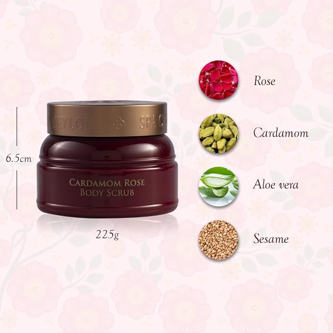 Spa Ceylon Cardamom Rose Body Scrub | Exfoliating Body Scrub for Smooth Skin | Nourishing Floral Rose and Cardamom Scrub 225g