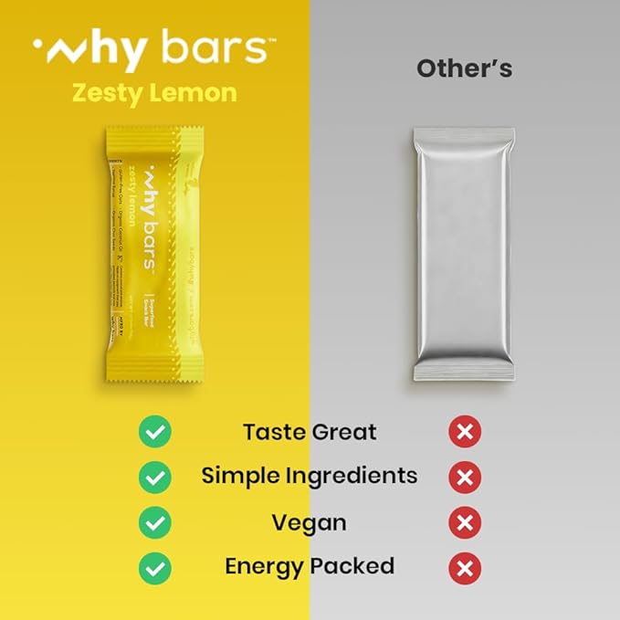 Why Bars, Protein Bars, Zesty Lemon, 2.04 Ounce Bars (Pack of 12 Protein Bars) - Protein Bar Superfood, Gluten Free, Non GMO, Organic, Vegan, Simple Ingredients