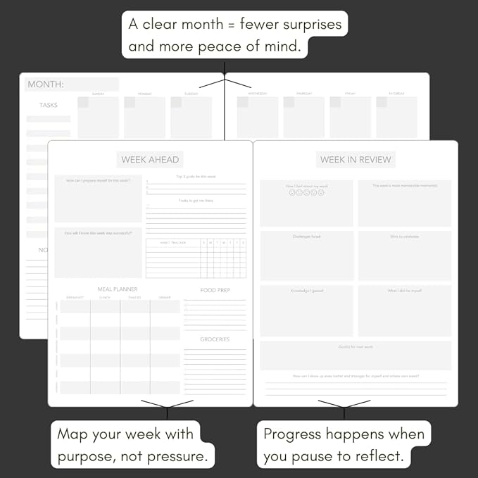 Pland Studio 90-Day Planner β Undated Daily Goal Journal for Men & Women | Charcoal Onyx Hardcover with Habit Tracker, Vision Board, Gratitude Prompts & Flat Lay Binding | Productivity & Mindfulness Notebook