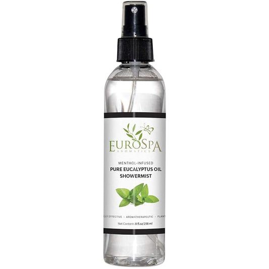 EuroSpa Aromatics Pure Eucalyptus Oil ShowerMist and Steam Room Spray, All-Natural Premium Aromatherapy Essential Oils - Menthol Infused, 8oz