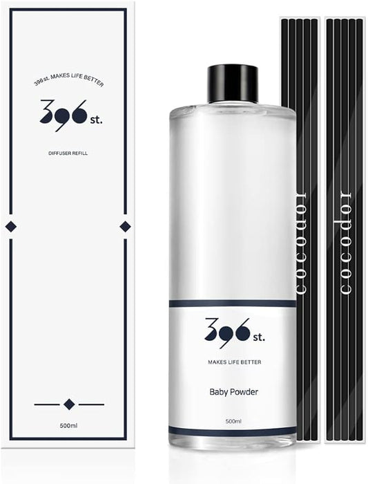 396 st. Reed Diffuser Oil Refill, Baby Powder, 16.9oz(500ml), 10 Fiber Reed Sticks/Home Fragrance, Scented Oil Refills, Oils for Reed Diffuser, Home Décor