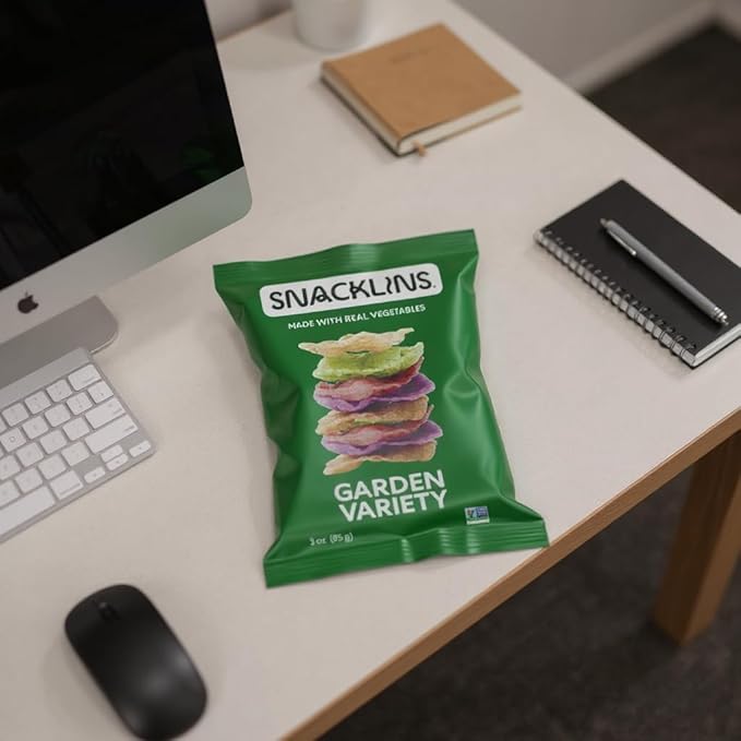 SNACKLINS Plant Based Crisps - Garden Variety - Vegan Healthy Snacks - Gluten Free, Grain Free, Plant Based Crisps, 100% Kosher For Passover, Low Calorie - No Added Sugar, Crunchy, Puffed Snack - 3oz Bag (Case of 3)